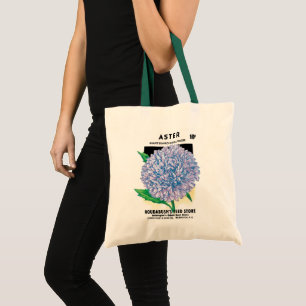 Tote Bag Art de pochette de graines vintage, fleurs d'aster