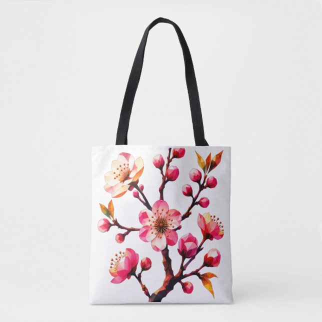 Tote Bag Art de polygone de fleur de cerisier (Devant)