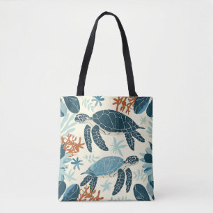 Tote Bag Art de récif de corail orange et bleu