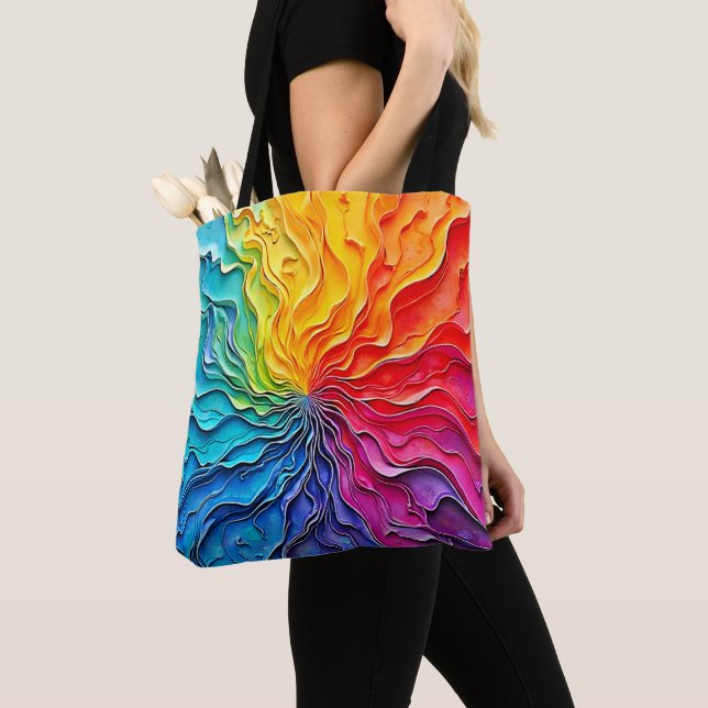 Tote Bag Art de tourbillon arc-en-ciel texturé (De près)