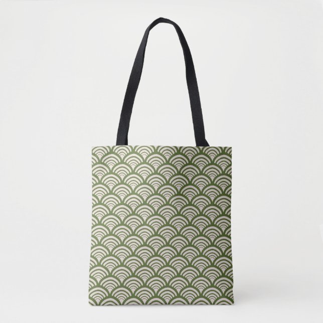 Tote Bag Art Déco Arche à Coquilles en Vert Olive (Devant)