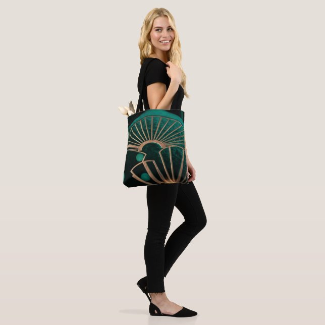 Tote Bag Art Déco de luxe vert émeraude et laiton (Sur le modèle)