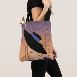 Tote Bag Art déco des années 1930 Femme en Casquette avec