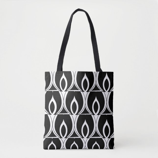 Tote Bag Art Déco Géométrique Moderne Noir et Blanc (Devant)