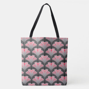 Tote Bag Art déco Lily, Grey / Grey / Coral rose