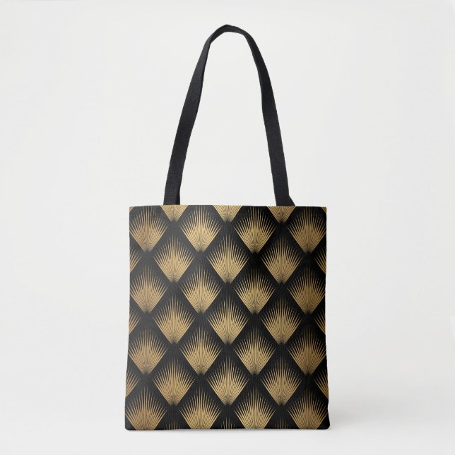 Tote Bag Art Déco, motif d'or noir. (Devant)