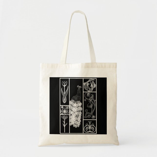 Tote Bag Art déco noir & blanc stylisé personnalisable (Devant)