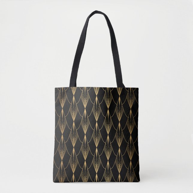 Tote Bag Art Déco : Noir Or sans couture luxe (Devant)