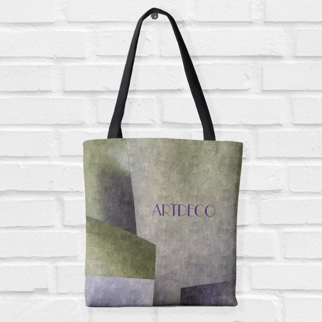 Tote Bag Art Déco Olive Green et violet Abstrait (Créateur téléchargé)
