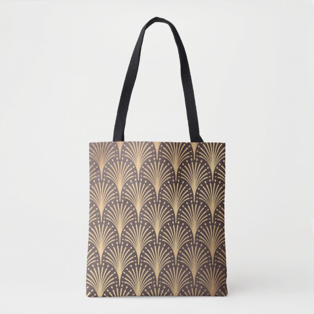 Tote Bag Art Deco Pattern. Seamless golden background. Mini (Devant)