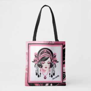 Tote Bag Art Déco Pink Beaded Girl