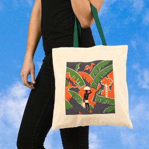 Tote Bag Art Déco Vintage Voyage, Autochtone dans la Jungle