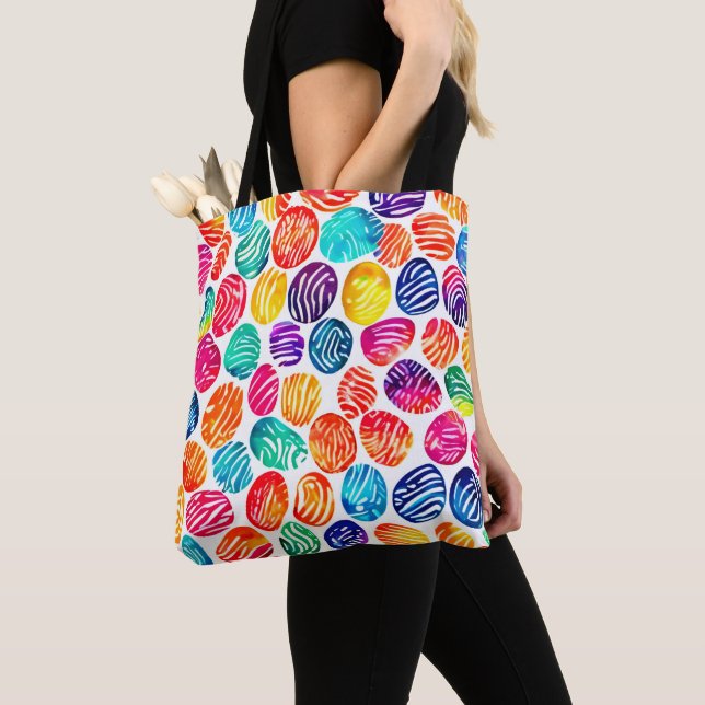 Tote Bag Art d'empreintes digitales coloré (De près)
