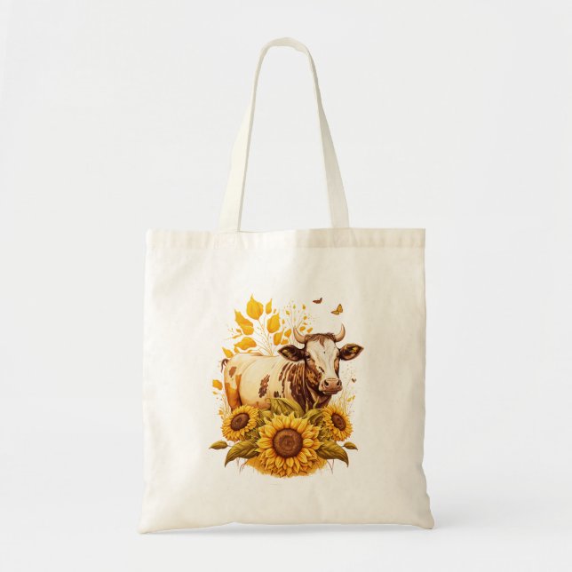Tote Bag Art Dessin De Tournesol De Vache Cute (Devant)