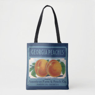 Tote Bag Art d'étiquette de caisse de fruits vintage, pêche