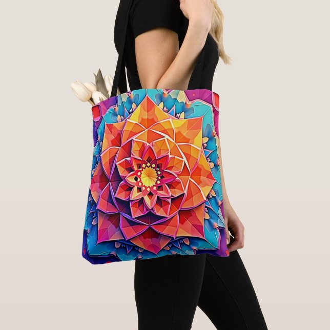 Tote Bag Art d'impression d'énergie de prisme floral abstra (De près)