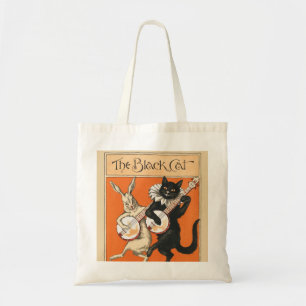 Tote Bag Art du banjo du chat noir rétro orange lapin blanc