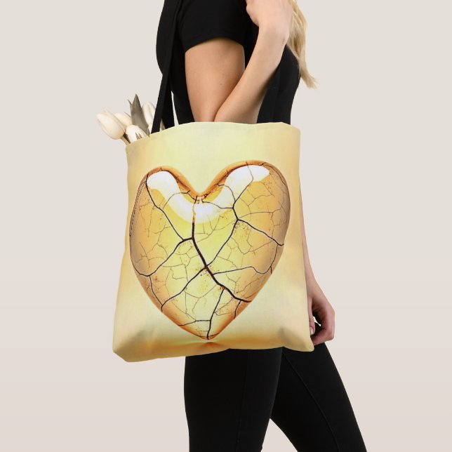 Tote Bag Art du cœur doré fissuré (De près)