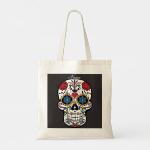 Tote Bag Art du crâne humain décoré de fleurs Thunder_Cove
