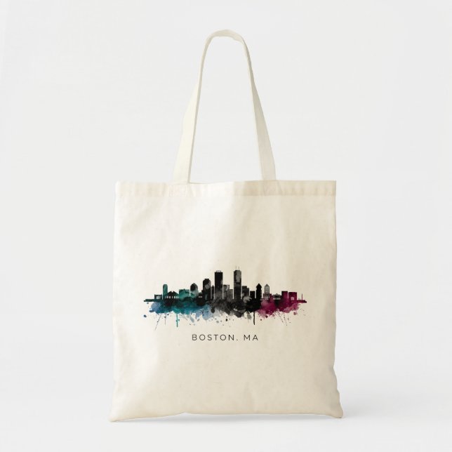 Tote Bag Art du Massachusetts | Aquarelle de l'horizon de B (Devant)