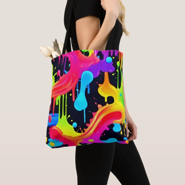 Tote Bag Art éclatant couleur néon dynamique (De près)