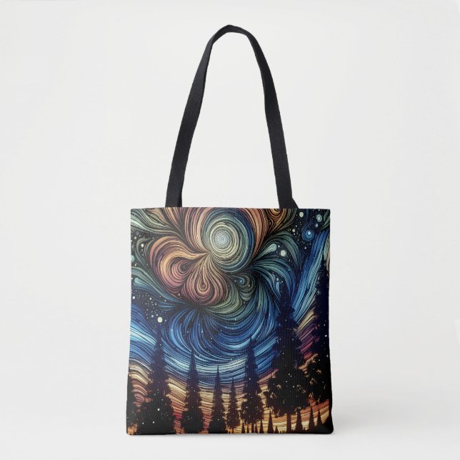 Tote Bag Art Ethétique mystique avec arbres et ciel nocturn (Devant)