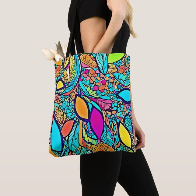 Tote Bag Art Floral Abstrait coloré (De près)