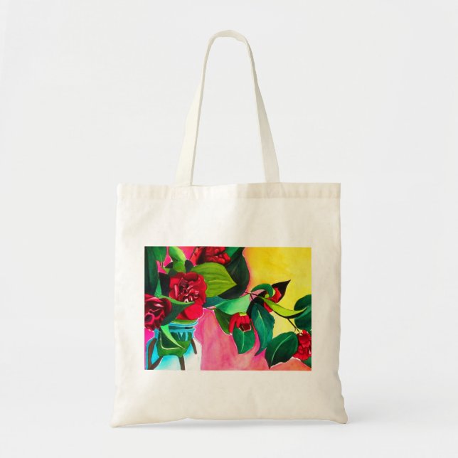 Tote Bag art floral de camélias rouges (Devant)