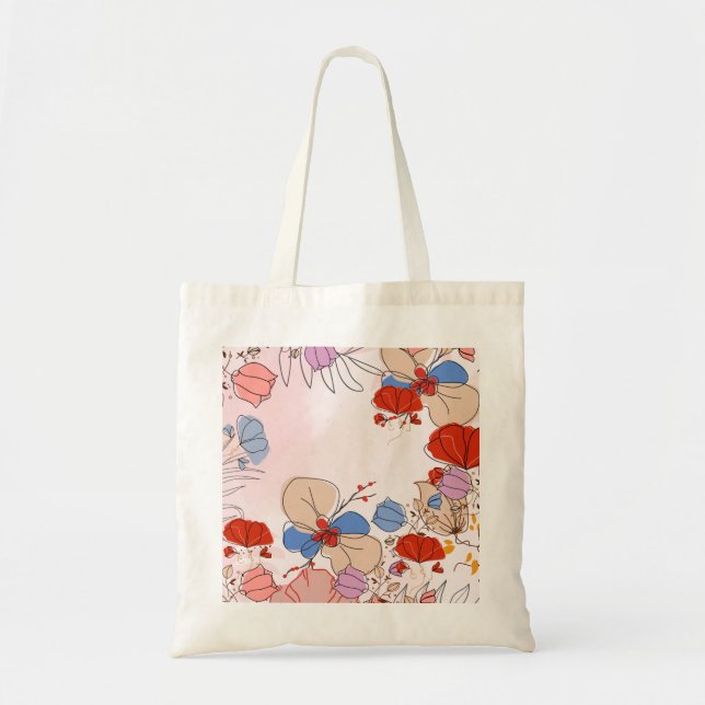 Tote Bag Art floral doublé de bleus et de rouge (Devant)