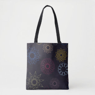 Tote Bag Art floral orné sur fond sombre