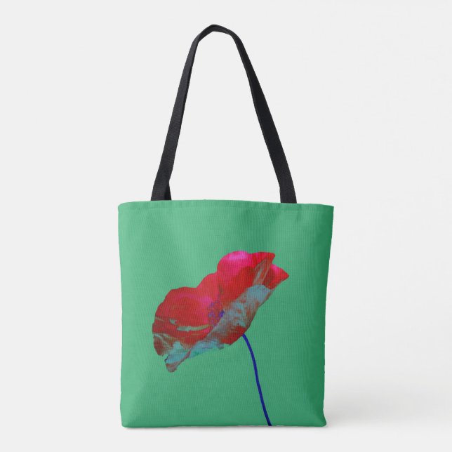 Tote Bag Art floral rouge et bleu sur papier vert (Dos)