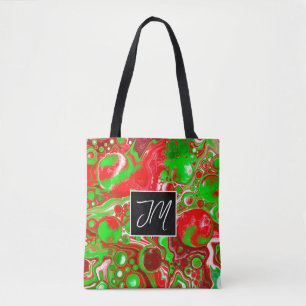 Tote Bag Art Fluide en marbre rouge et vert personnalisé