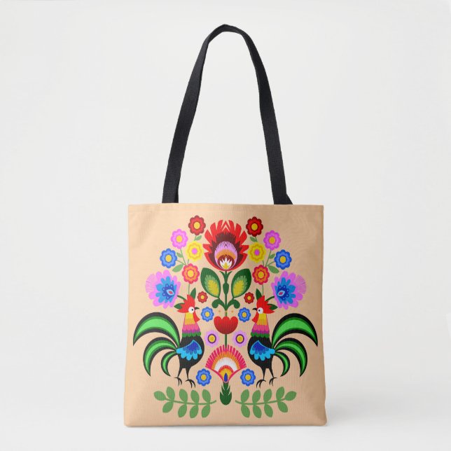 Tote Bag Art folklorique polonais - motif de broderie flora (Devant)