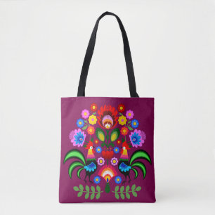 Tote Bag Art folklorique polonais - motif de broderie flora