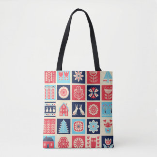 Tote Bag Art folklorique scandinave : vintage floral.