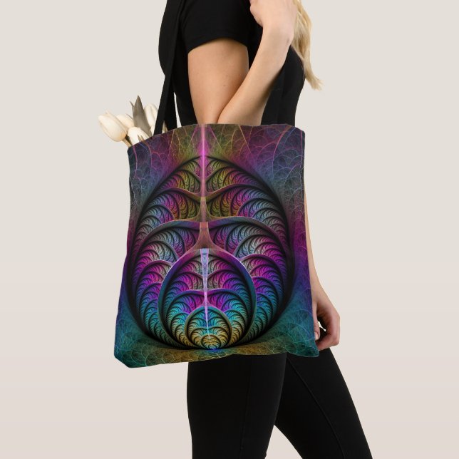 Tote Bag Art Fractal Abstrait coloré à motifs Trippy (De près)