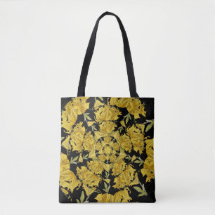 Tote Bag Art fractal azaléen jaune et noir