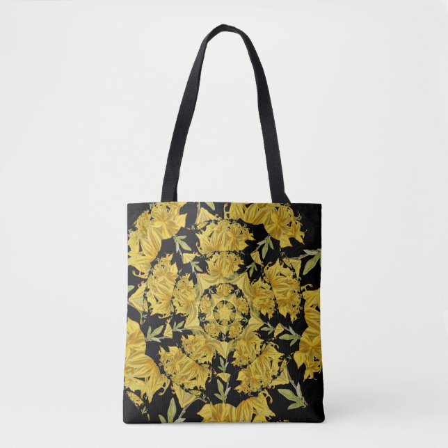 Tote Bag Art fractal azaléen jaune et noir (Devant)