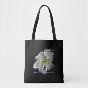 Tote Bag Art fractal de lys blanc étourdissant Noir