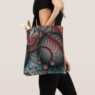 Tote Bag Art fractal fantaisiste abstrait vibrant Brun Bleu