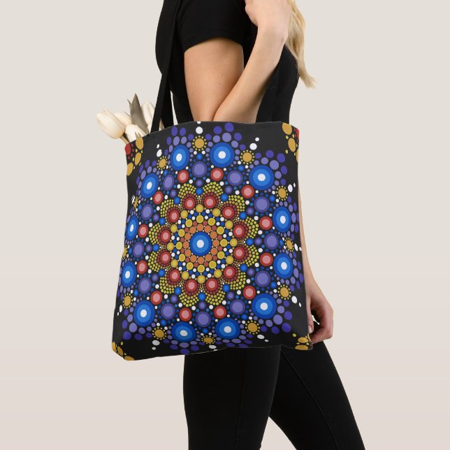 Tote Bag Art Fractal Floral Dotée Rétro Mandala (De près)