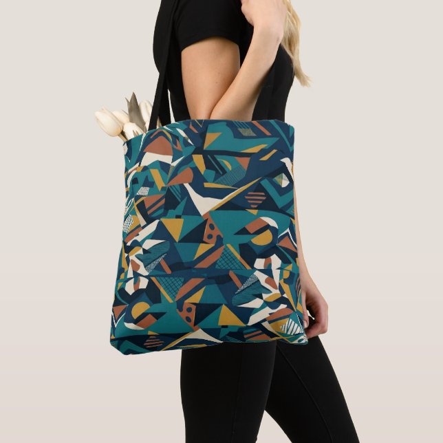 Tote Bag Art géométrique abstrait moderne - Orange sarcelle (De près)