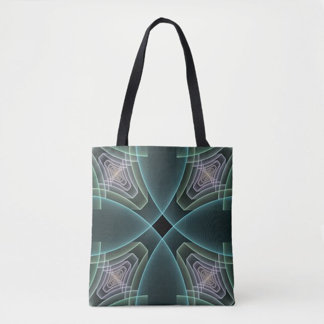 Tote Bag Art graphique fractal géométrique sarcelle moderne (Devant)