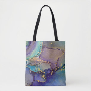 Tote Bag Art liquide Abstrait multicolore et marbré d'or