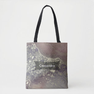 Tote Bag Art Liquide Abstrait Violet Poussiéreux et Argent