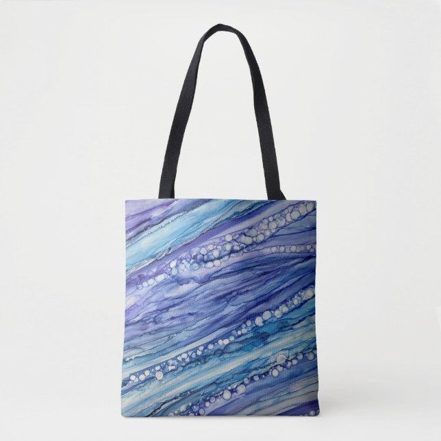 Tote Bag Art Liquide Abstrait Violet, Sarcelle et Bleu (Devant)