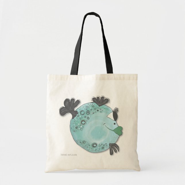 Tote Bag Art lunatique adorable de poissons bleu et vert (Devant)