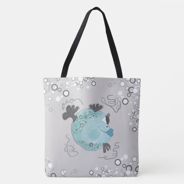 Tote Bag Art lunatique et adorable Teal de poissons (Devant)