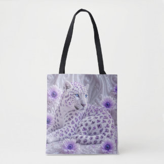 Tote Bag Art majestueux royal violet léopard orné de bijoux