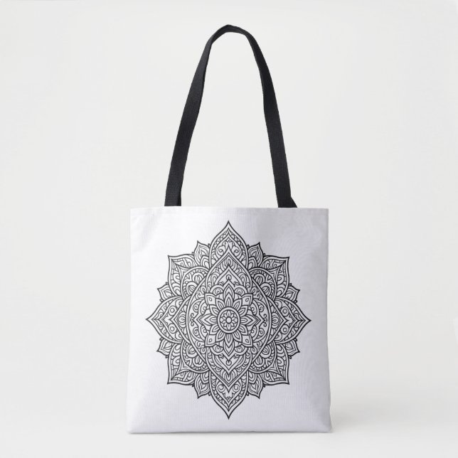Tote Bag Art mandala à la ligne noire complexe (Devant)
